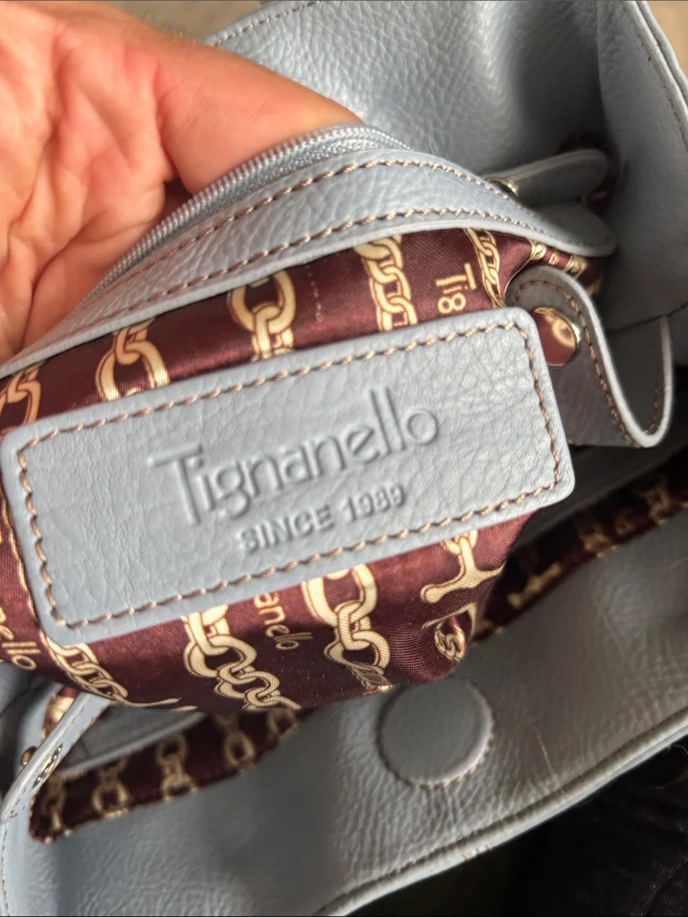 Tignanello Light Gray Leather Double-Handle Shoulder Bag (Smokers house)
